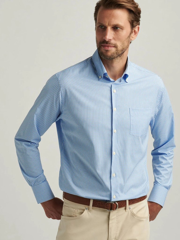 Peter Millar Mens Classic Fit Derwent Performance Twill Sport Shirt Seaport Xl